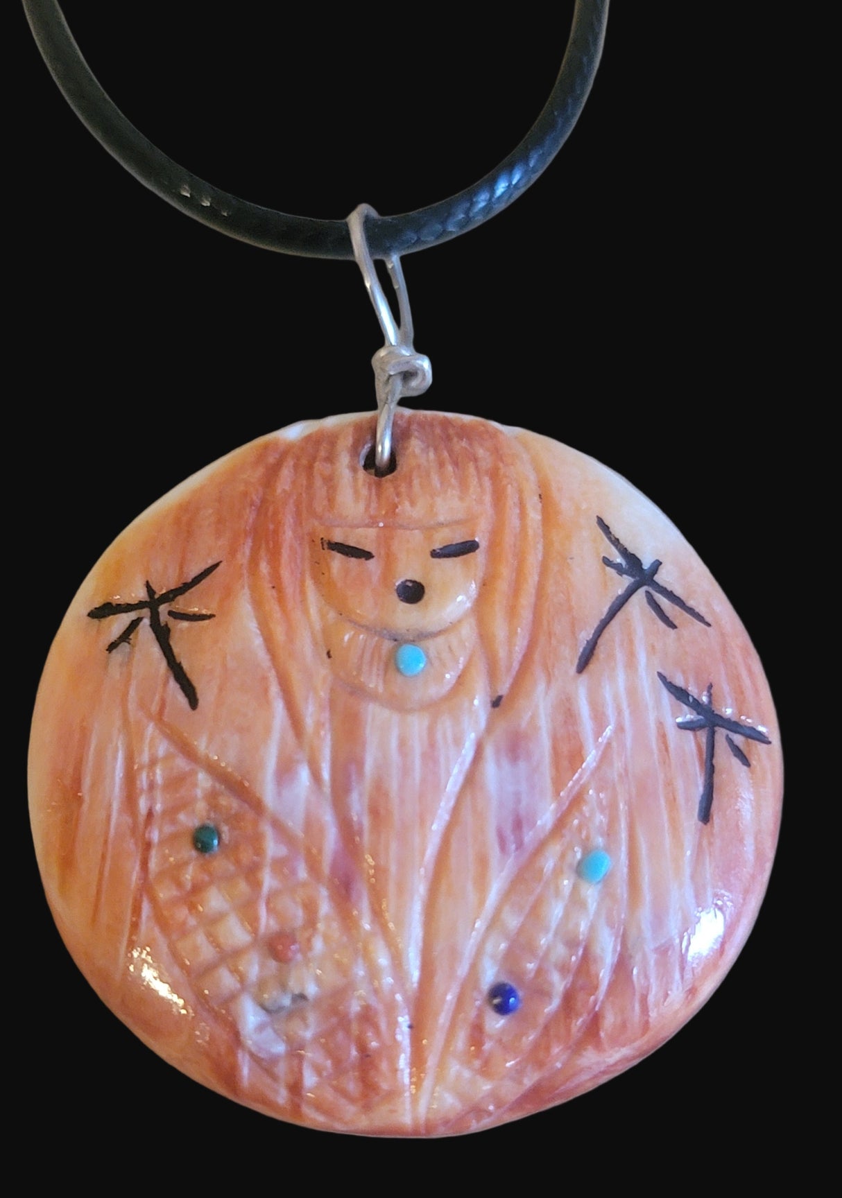 Spiny Oyster Shell Double Sided Corn Maiden Medallion Style Zuni Necklace Indian Jewelry