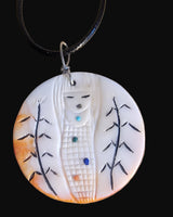 Spiny Oyster Shell Double Sided Corn Maiden Medallion Style Zuni Necklace Indian Jewelry