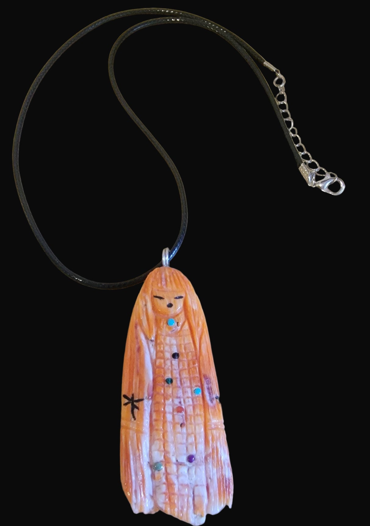 Elegant Spiny Oyster Shell Double Sided Zuni and Corn Maiden Necklace Indian Jewelry