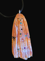 Elegant Spiny Oyster Shell Double Sided Zuni and Corn Maiden Necklace Indian Jewelry