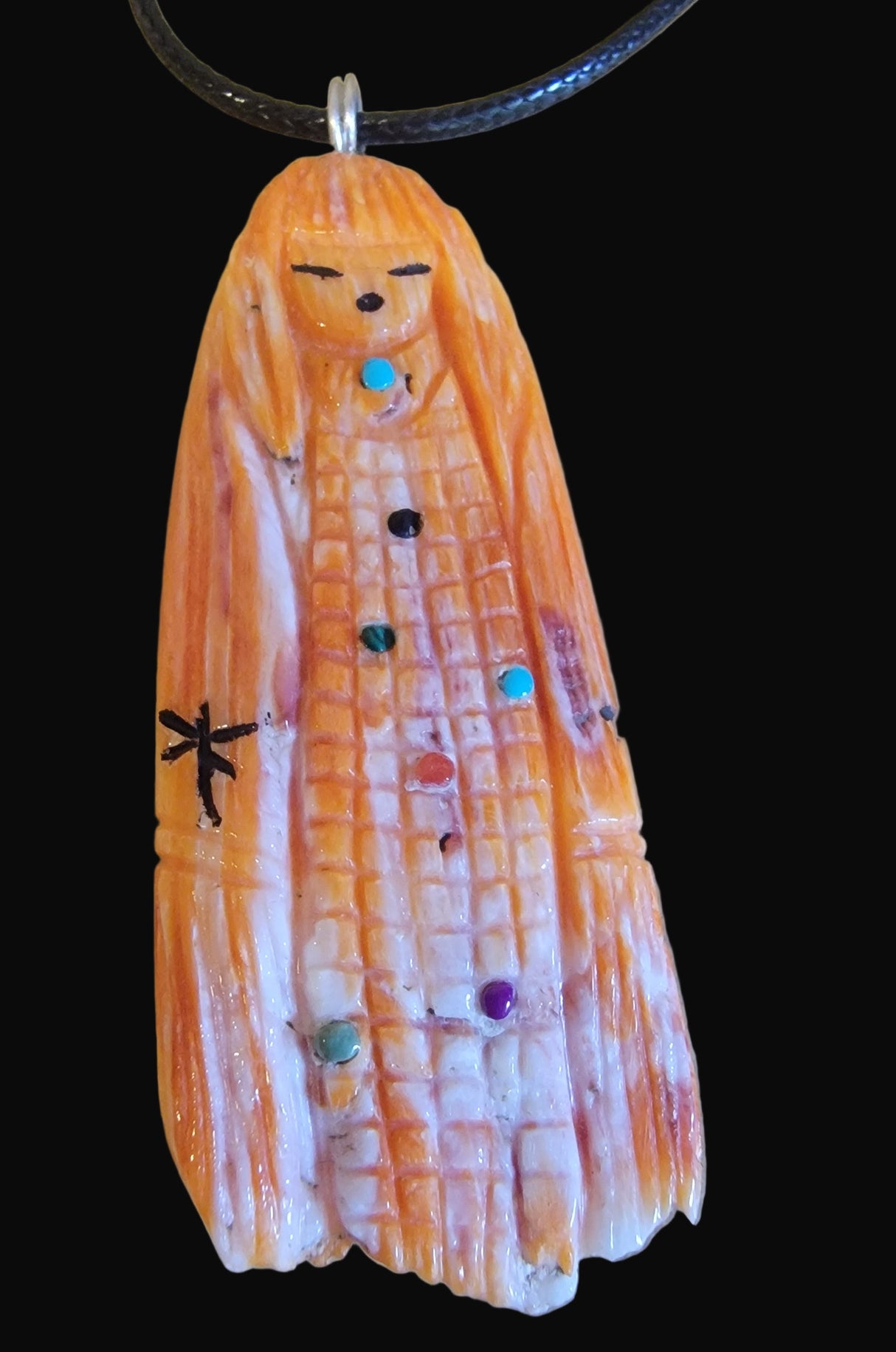 Elegant Spiny Oyster Shell Double Sided Zuni and Corn Maiden Necklace Indian Jewelry