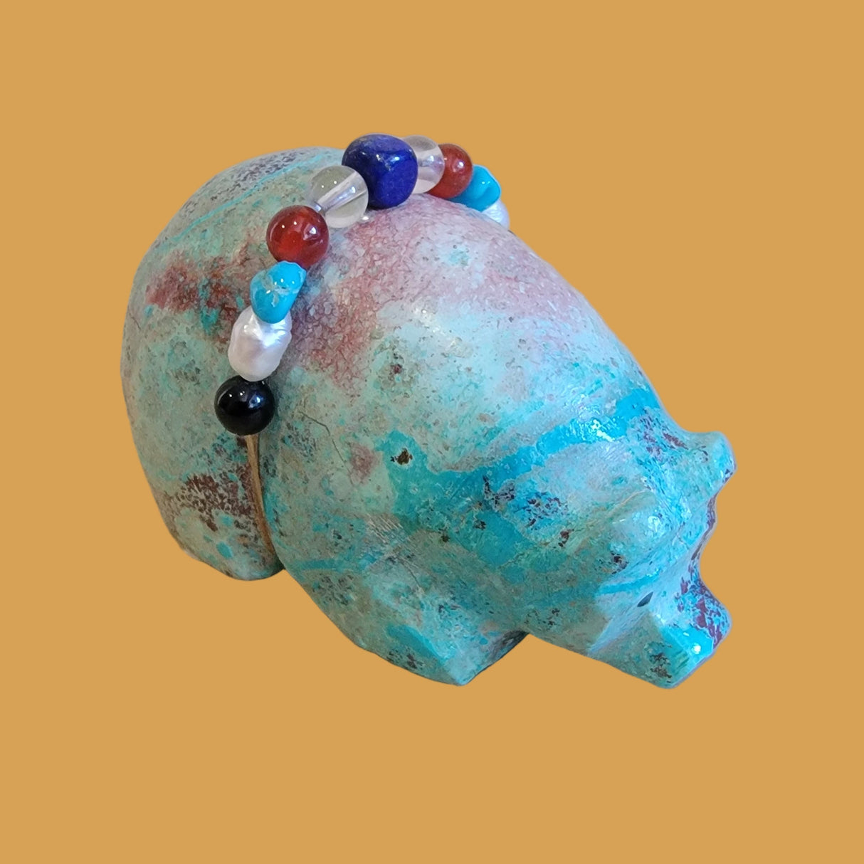 Chrysocolla Bear w/ Fancy Bundle Wrap Zuni Fetish