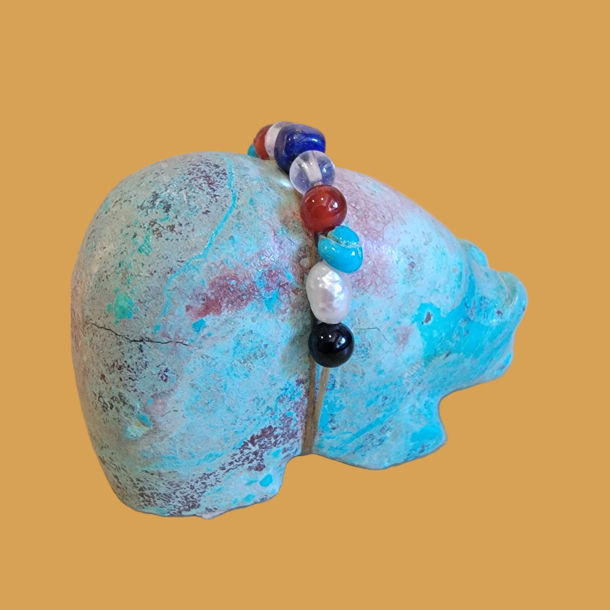 Chrysocolla Bear w/ Fancy Bundle Wrap Zuni Fetish