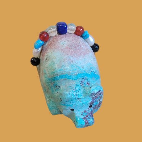 Chrysocolla Bear w/ Fancy Bundle Wrap Zuni Fetish