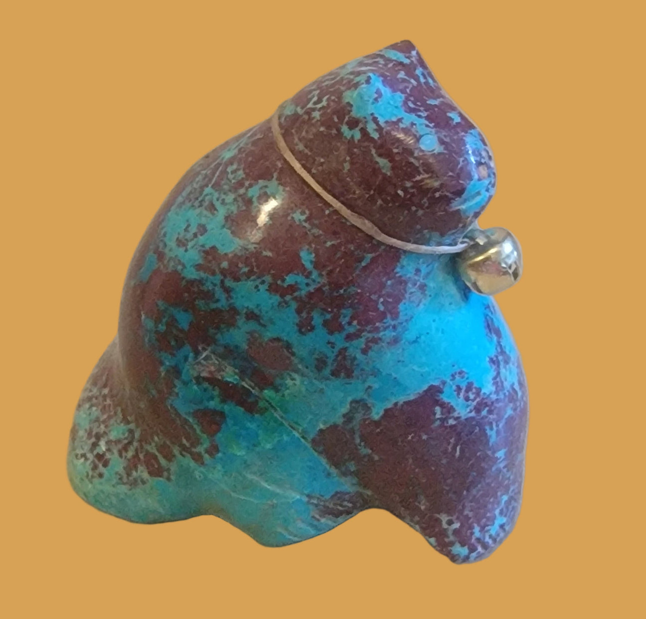 Chrysocolla Kitty Cat w/ Bell Collar Zuni Fetish