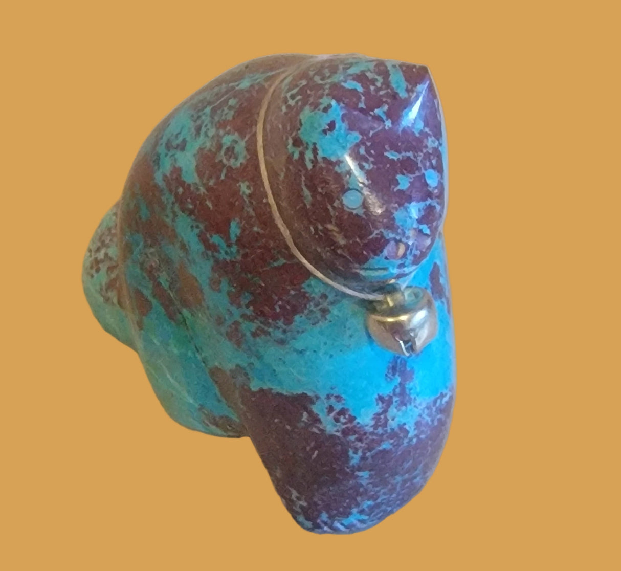 Chrysocolla Kitty Cat w/ Bell Collar Zuni Fetish