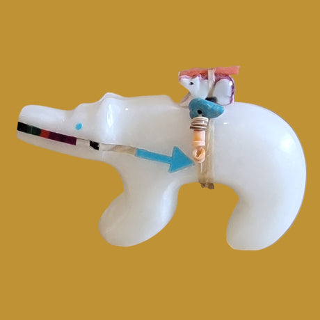 White Marble Bear w/ Mini Bears Pack and Colorful Heartline Zuni Fetish