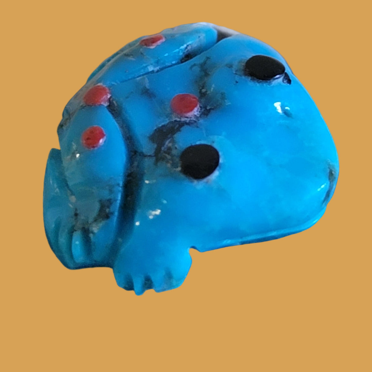 Turquoise Frog on Picasso Marble Leaf Zuni Fetish