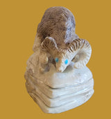 Amazing Serpentine Mountain Ram on Ledge Zuni Fetish