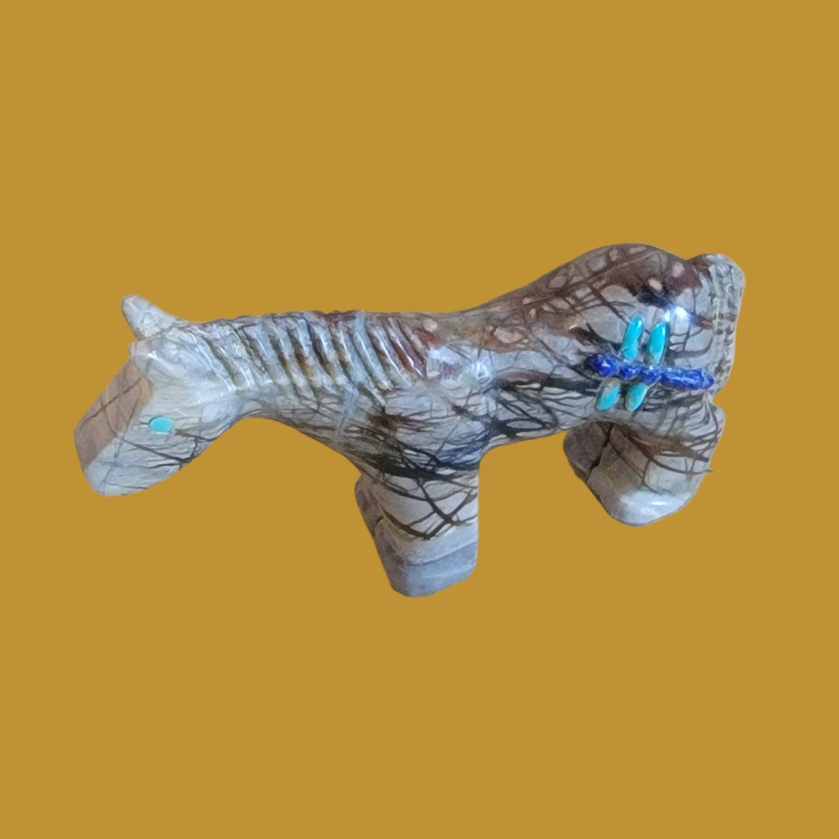 Picasso Marble Horse w/Dragonfly on Rump Zuni Fetish