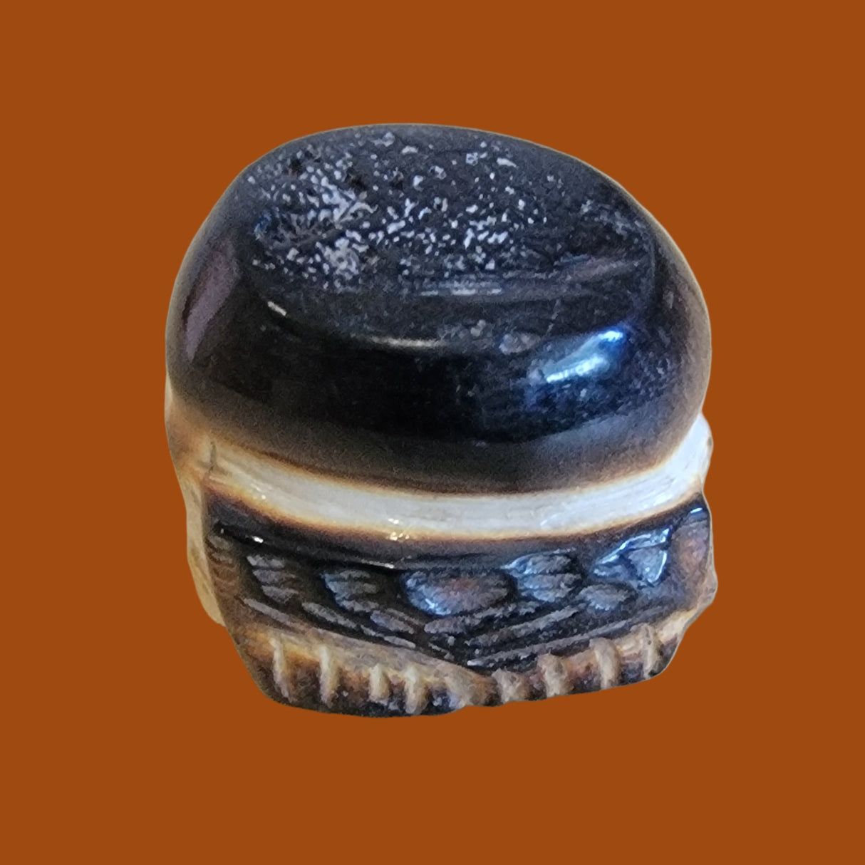 Haloo Halloween Antler Burnished Owl Zuni Fetish