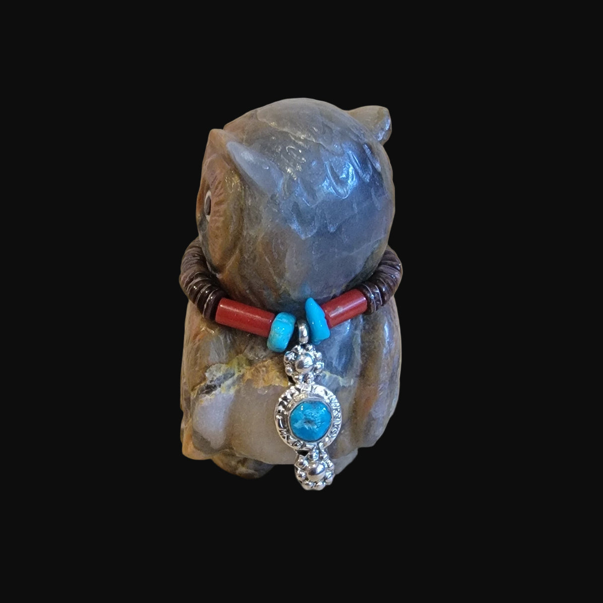 Who Goes There!?? Fluorite Hoot Owl w/Bling Zuni Fetish