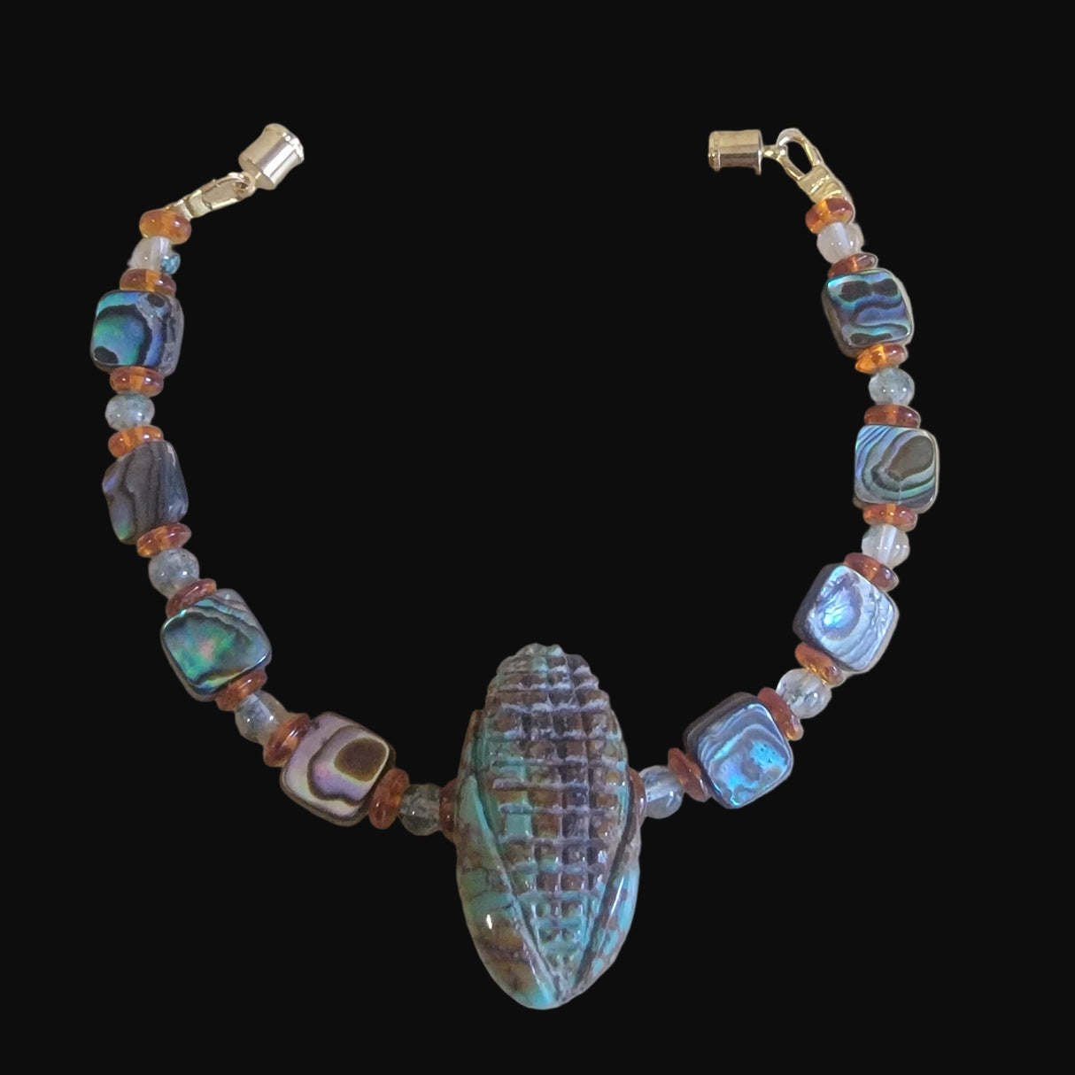 Campo Frio Turquoise Zuni Corn w/ Abalone, Amber and Chlorite Bracelet Indian Jewelry