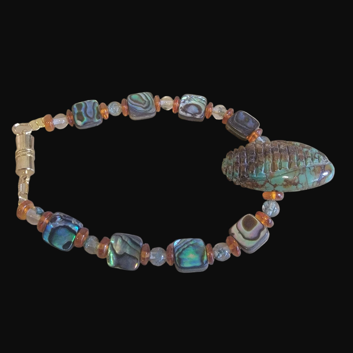 Campo Frio Turquoise Zuni Corn w/ Abalone, Amber and Chlorite Bracelet Indian Jewelry