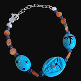 Nacozari Turquoise, Kyanite and Carnelian Bracelet w/Zuni Maiden/Dragonflies and Stars Indian Jewelry