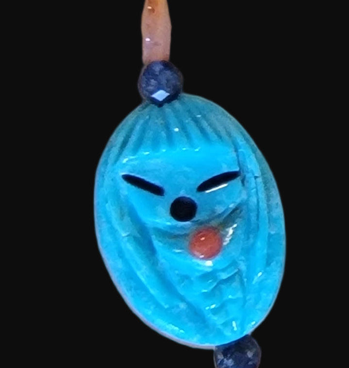 Nacozari Turquoise, Kyanite and Carnelian Bracelet w/Zuni Maiden/Dragonflies and Stars Indian Jewelry