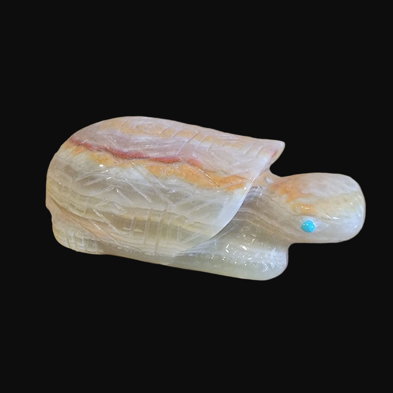 Onyx Turtle w/ Etched Shell Back Zuni Fetish