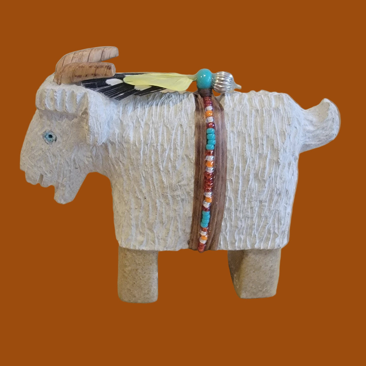 Navajo Billy Goat w/ Seed Bead Wrap Zuni Fetish