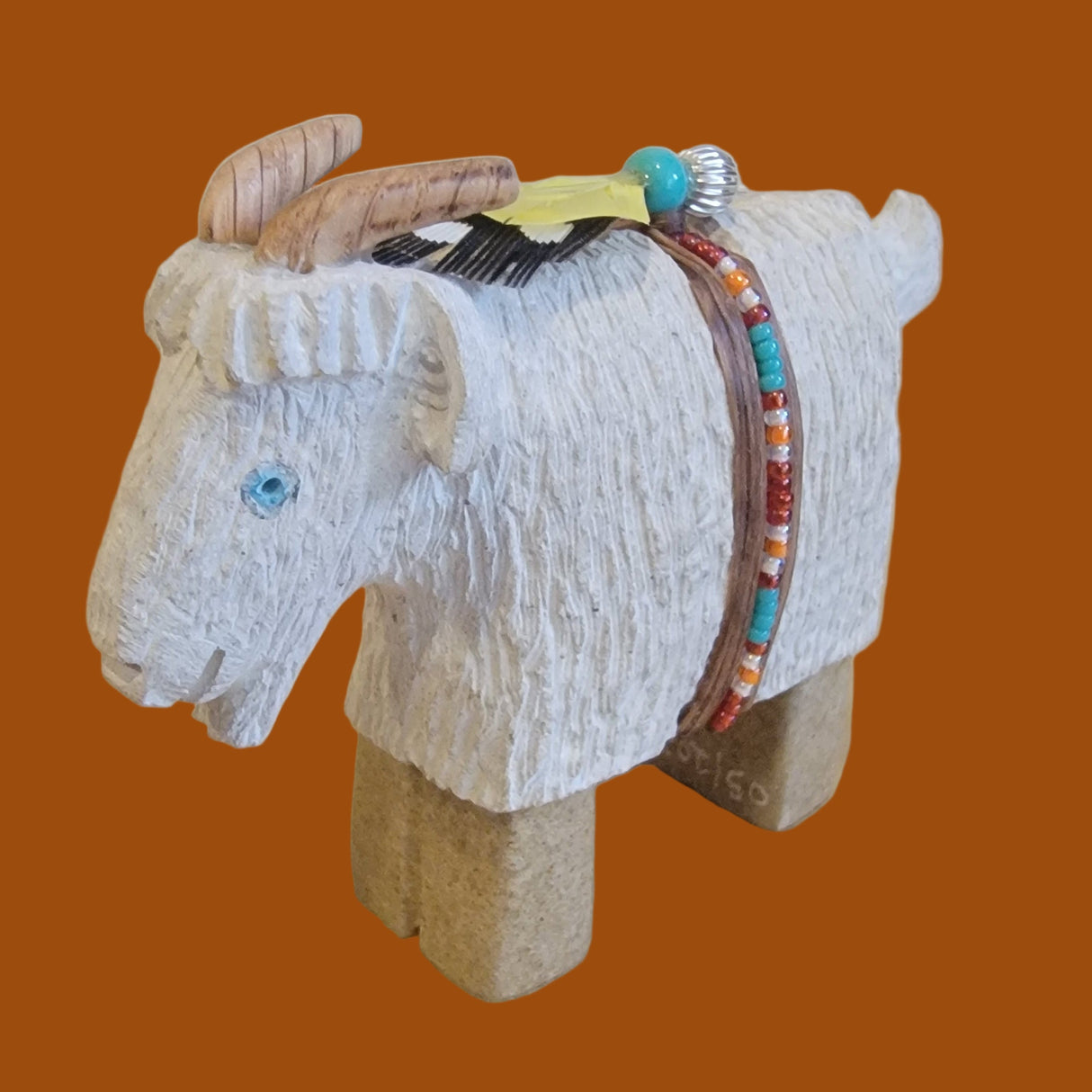 Navajo Billy Goat w/ Seed Bead Wrap Zuni Fetish