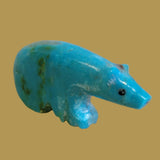 Long Necked Turquoise Bear w/Coral Heartline Zuni Fetish