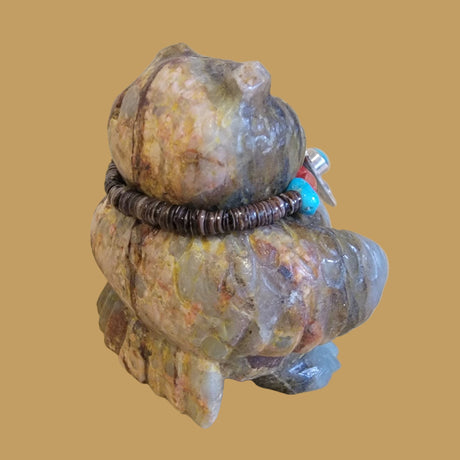 Fluorite Chubby Owl w/Turquoise and Silver Jewelry Zuni Fetish