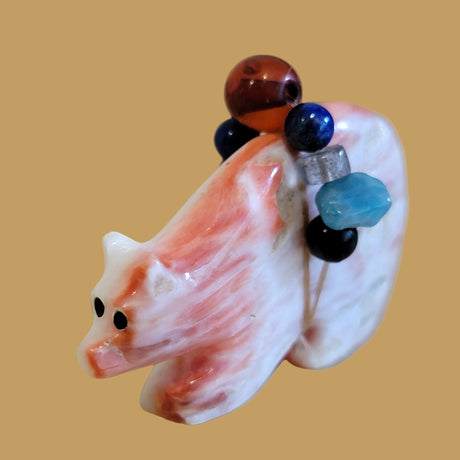 Spiny Oyster Shell Bear w/ Fancy Pack Zuni Fetish