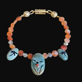 Campo Frio Turquoise Zuni Maiden w/Dragonflies and Stars, Carnelian and Prehnite Bracelet Indian Jewelry