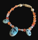 Campo Frio Turquoise Zuni Maiden w/Dragonflies and Stars, Carnelian and Prehnite Bracelet Indian Jewelry