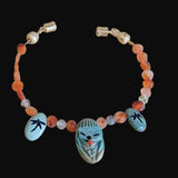 Campo Frio Turquoise Zuni Maiden w/Dragonflies and Stars, Carnelian and Prehnite Bracelet Indian Jewelry