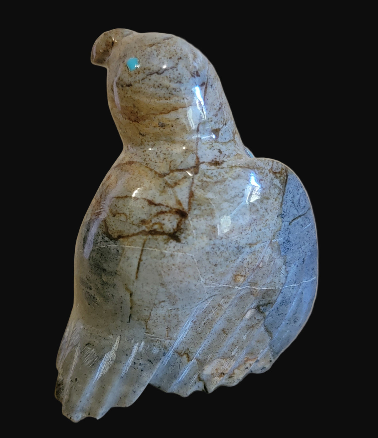 Picasso Marble Messenger Bird w/ Inlaid Necklace Zuni Fetish