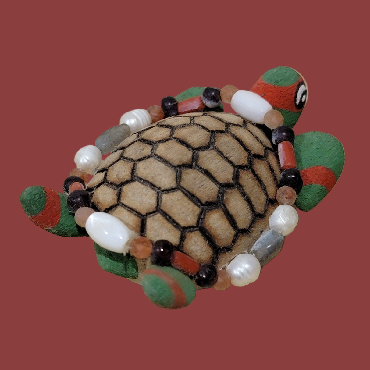 Holiday Red and Green Ninja Turtle Zuni Fetish/Folk Art