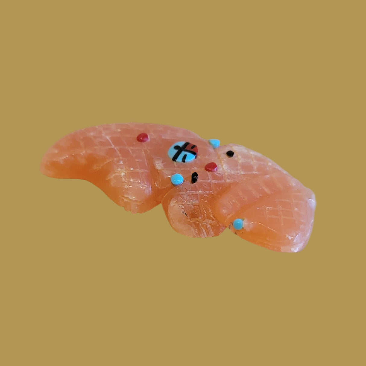 Orange Alabaster Horned Toad Lizard w/Zuni Sun Zini Fetish