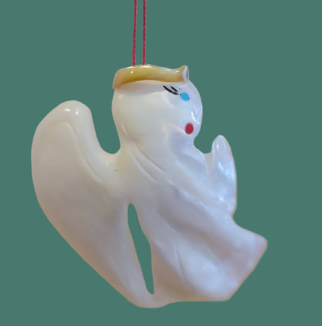 Mother of Pearl w/ Gold Lip Angel Zuni Fetish Holiday Ornament