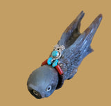 Long Winged and Watchful Fluorite Owl w/ Sterling Silver Pendant Zuni Fetish