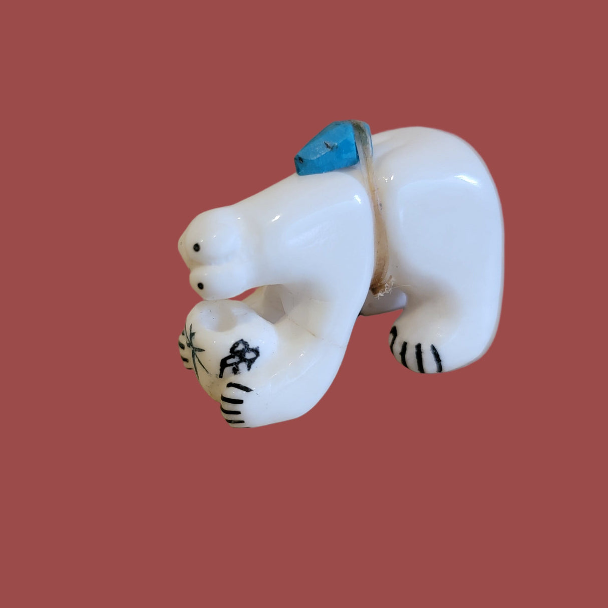 Cute Alabaster Bear Bearing Pottery Gift Bowl Zuni Fetish