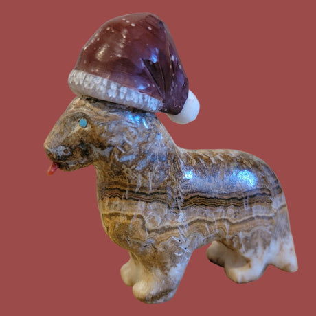 Adorable Onyx Santa Lassie Pup/ Dog with Pipestone Hat Zuni Fetish