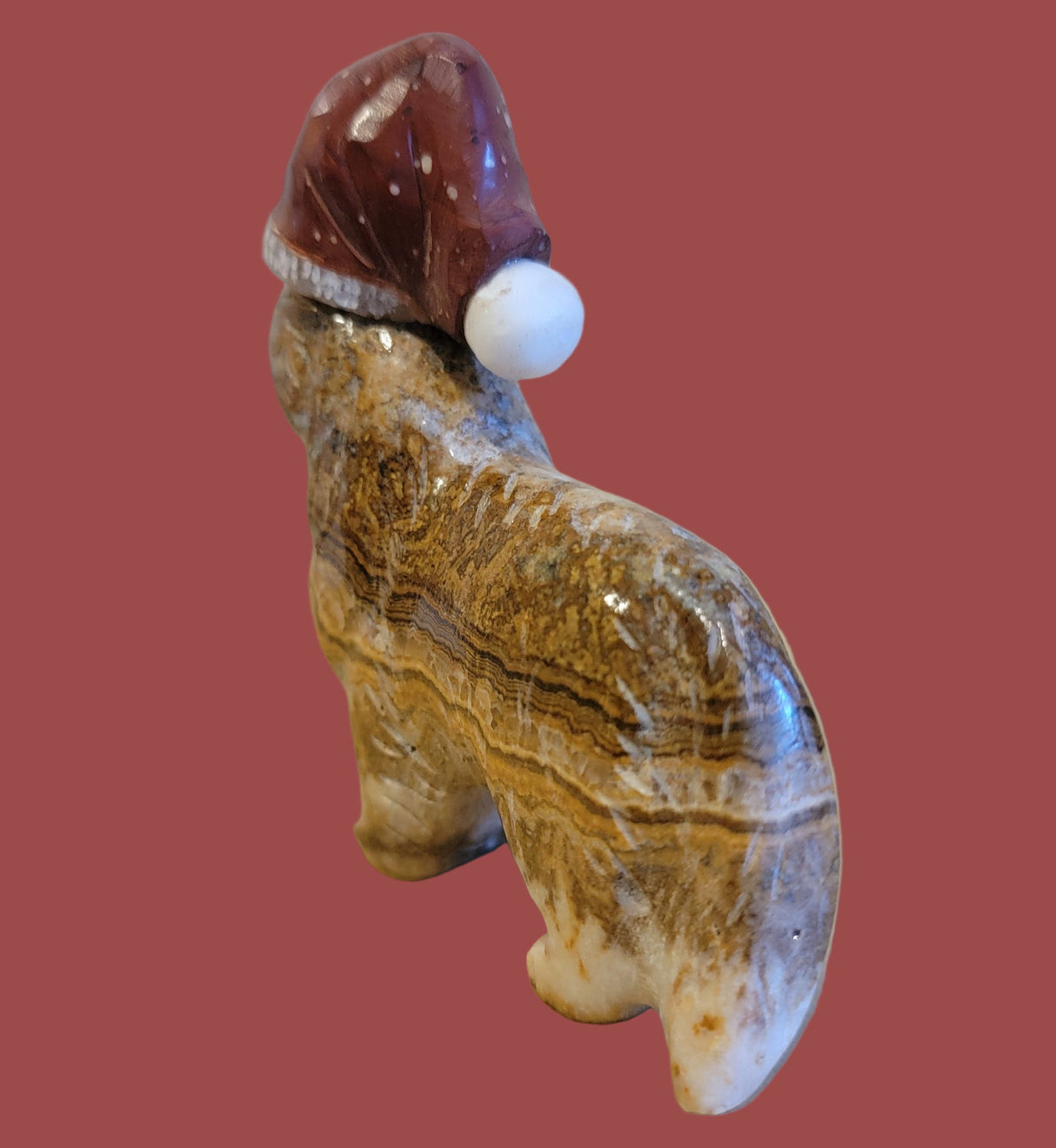 Adorable Onyx Santa Lassie Pup/ Dog with Pipestone Hat Zuni Fetish