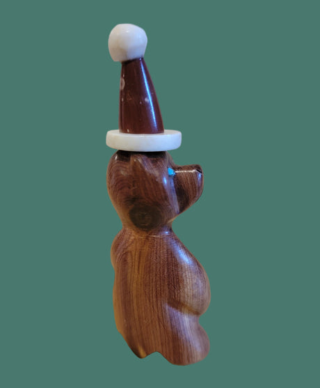 Cedar Santa Bear w/Pipestone Hat Zuni Fetish