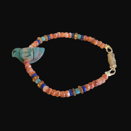 Elisa Turquoise Bird Fetish Zuni Bracelet w/ Gemstones Indian Jewelry